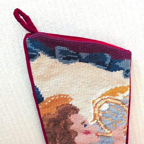 Handmade Wool Needlepoint Angel Christmas Stocking Cotton Velvet Backing Vintage - Picture 2 of 11